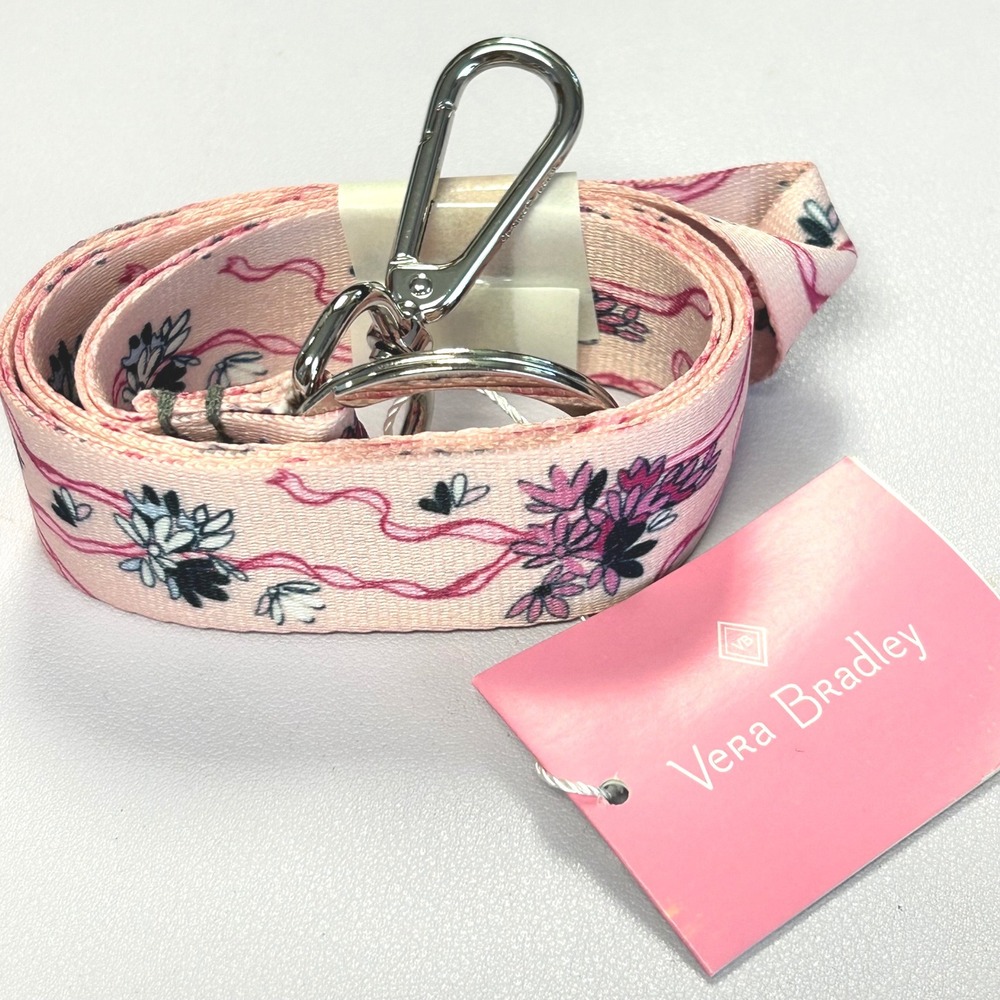 Vera Bradley Hope Blooms Pink Wide Lanyard Floral ID Badge Holder aNEW